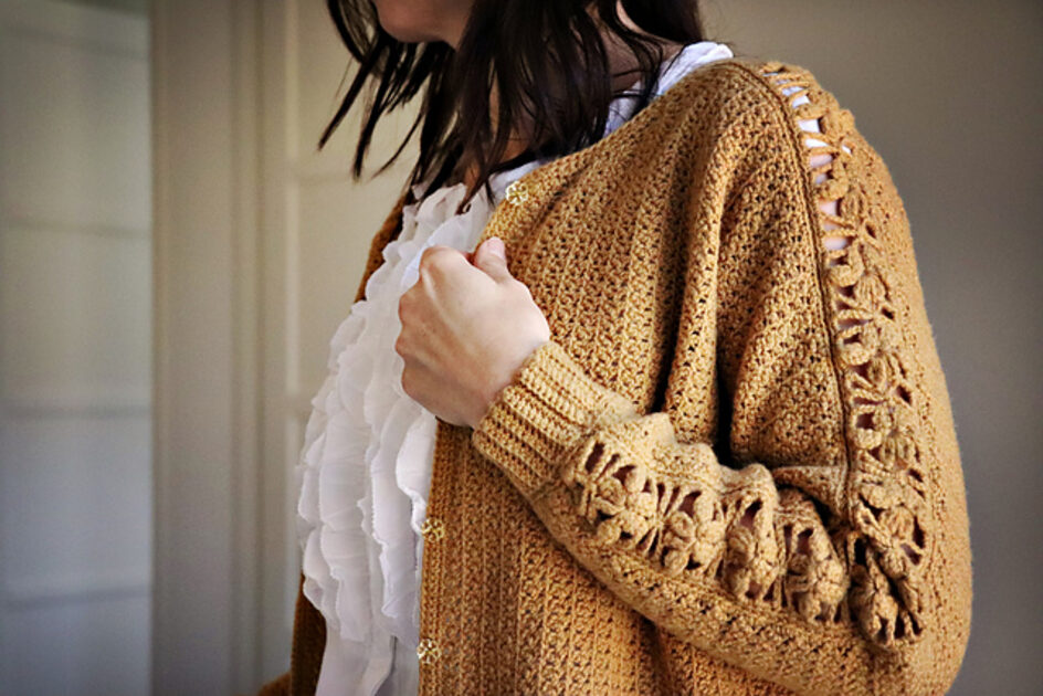 Gold crochet outlet cardigan